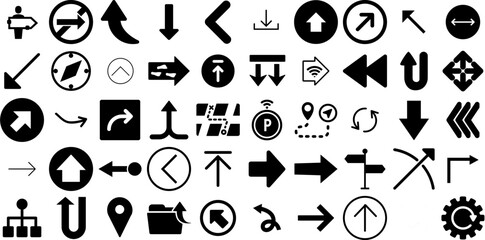 Big Set Of Direction Icons Set Black Modern Signs Symbol, Renewal, Icon, Way Symbols For Apps And Websites