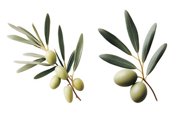 Obraz na płótnie Canvas set of 2 olive branch with olives on isolated transparent background