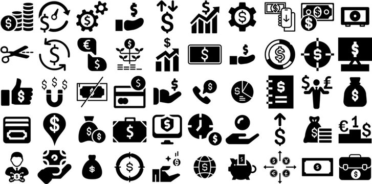 Big Collection Of Dollar Icons Bundle Flat Cartoon Elements Cheap, Finance, Coin, Icon Buttons For Computer And Mobile