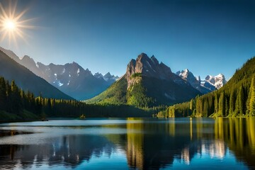 Fototapeta na wymiar lake in the mountains by Ai Generative