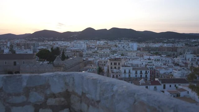 Dalt Vila district and Ibiza Cathedral at dusk, UNESCO World Heritage Site, Ibiza Town, Ibiza, Balearic Islands, Spain