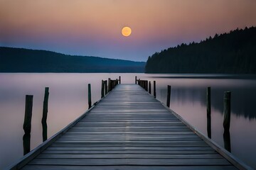 sunset on the lake by Ai Generative