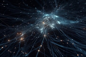 Fototapeta premium Abstract, AI Technology, Concept, Moving Dots, Lines, Digital Data Flow, Communication, Tech Network