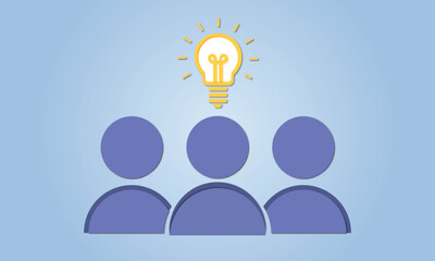 Brainstorm or creation with cartoon yellow bulb. on blue background.Vector Design Illustration.