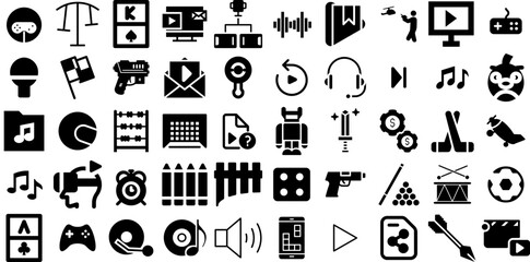 Big Collection Of Play Icons Set Hand-Drawn Isolated Simple Clip Art Symbol, Apple, Icon, Initiate Doodles For Computer And Mobile