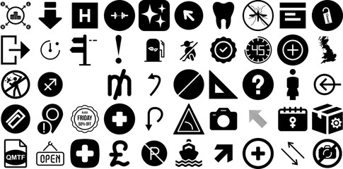 Big Set Of Sign Icons Pack Hand-Drawn Black Infographic Web Icon Set, Open, Icon, Talk Pictogram For Computer And Mobile