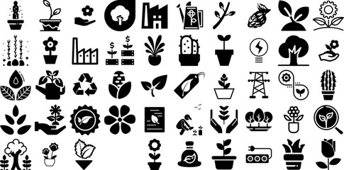 Massive Set Of Plant Icons Collection Linear Concept Signs Contamination, Set, Sweet, Global Pictogram Vector Illustration