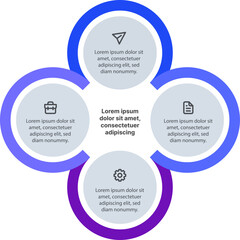 Four circle concept infographic with connecting each other