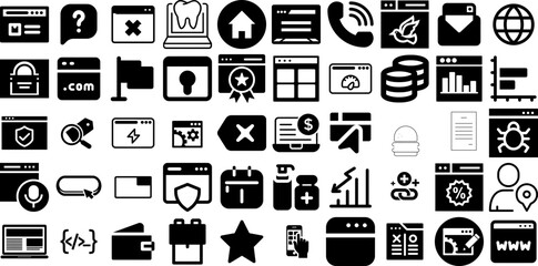 Big Set Of Website Icons Collection Linear Design Signs App, Browser, Set, Line Illustration Isolated On White Background - obrazy, fototapety, plakaty