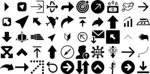 Huge Set Of Arrow Icons Set Flat Modern Symbol Exit, Skip, Draw, Infographic Illustration Vector Illustration