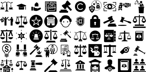 Massive Collection Of Law Icons Bundle Isolated Concept Glyphs Symbol, Partnership, Icon, Law Pictogram Isolated On Transparent Background