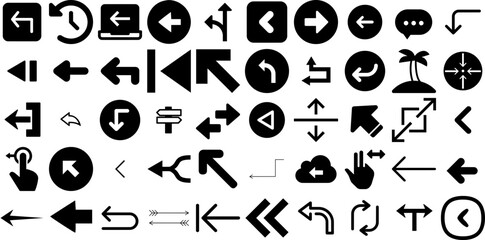 Massive Collection Of Left Icons Set Hand-Drawn Linear Vector Web Icon Foot, Icon, Cursor, Way Pictogram For Computer And Mobile