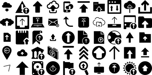 Big Set Of Upload Icons Bundle Solid Simple Glyphs Icon, Image, Technology, Website Symbol Isolated On White Background