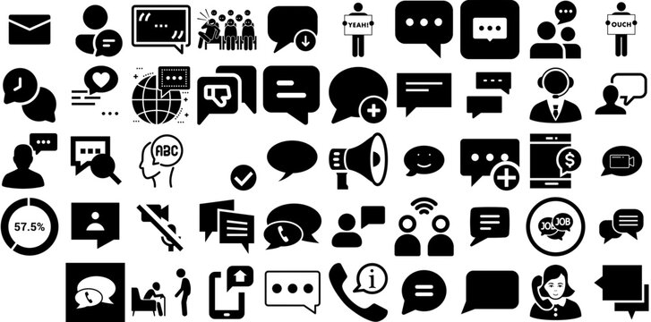Huge Collection Of Chat Icons Collection Solid Vector Symbol Global, Comma, People, Set Signs Isolated On White Background