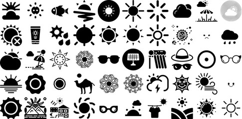 Huge Collection Of Sun Icons Set Hand-Drawn Solid Concept Signs Mark, Hand-Drawn, Set, Sweet Doodles For Computer And Mobile