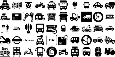Massive Collection Of Transport Icons Set Flat Modern Silhouette Garden, Symbol, Icon, Ship Silhouettes Vector Illustration
