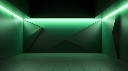 Empty geometrical Room in Light Green Colors with beautiful Lighting. Futuristic Background for Product Presentation.