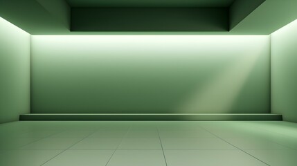 Empty geometrical Room in Light Green Colors with beautiful Lighting. Futuristic Background for Product Presentation.