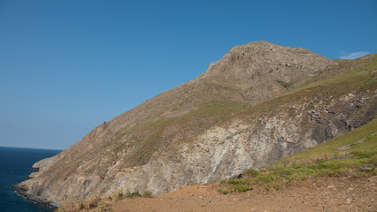 view from the top of the mountain in Gokceada Blue Bay, Canakkale, Turkey