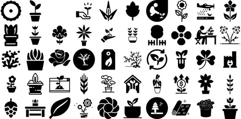 Big Collection Of Plant Icons Collection Hand-Drawn Solid Drawing Pictogram Global, Sweet, Set, Contamination Clip Art Vector Illustration