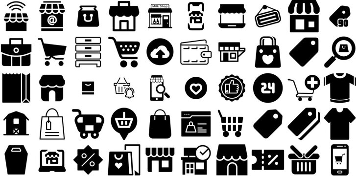 Mega Set Of Store Icons Bundle Hand-Drawn Black Vector Symbols Icon, Symbol, Silhouette, Thin Elements Vector Illustration