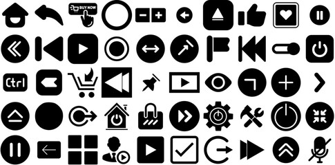Big Collection Of Button Icons Collection Isolated Vector Silhouettes Buttons, Button, Switch, Power Signs For Computer And Mobile