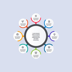 Infographic circle concept with point and icon for 8 circle vector illustrations