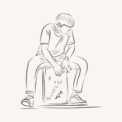 acoustic musician play guitar line art illustration