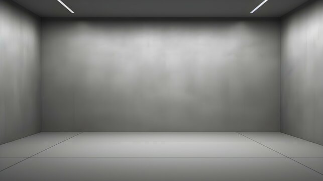 Empty geometrical Room in Light Gray Colors with beautiful Lighting. Futuristic Background for Product Presentation.