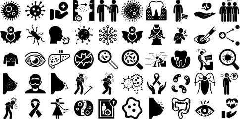 Mega Set Of Disease Icons Set Hand-Drawn Linear Infographic Clip Art Circle, Icon, Health, Ribbon Graphic Vector Illustration