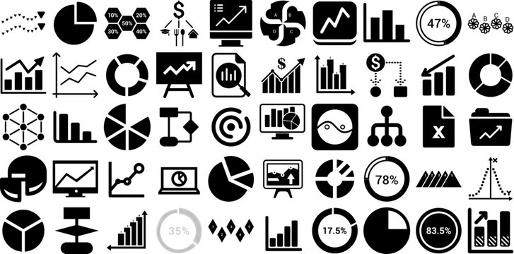 Mega Collection Of Diagram Icons Set Hand-Drawn Isolated Vector Elements Icon, Infographic, Diagram, Process Pictograms Isolated On Transparent Background