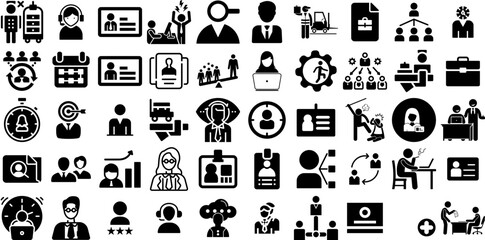 Huge Collection Of Employee Icons Bundle Hand-Drawn Solid Vector Elements Team, Employer, Profile, Icon Silhouette Vector Illustration