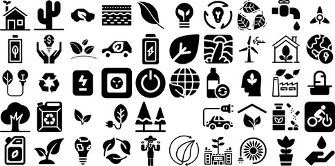 Massive Collection Of Ecology Icons Bundle Linear Simple Signs Icon, Health, Symbol, Light Bulb Symbol Isolated On Transparent Background - obrazy, fototapety, plakaty
