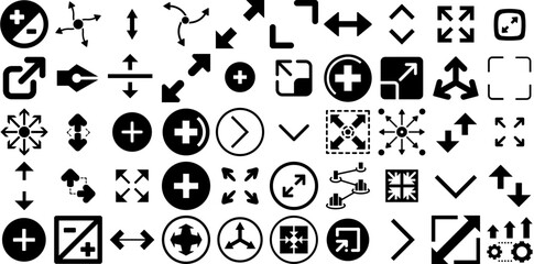 Huge Collection Of Expand Icons Pack Flat Vector Pictograms Outline, Expansion, 4, Growth Doodle Isolated On White - obrazy, fototapety, plakaty