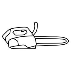 Doodle illustration of a chainsaw. Gardening power tools. The cutting of trees. Building tool.