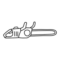 Doodle illustration of a chainsaw. Gardening power tools. The cutting of trees. Building tool.