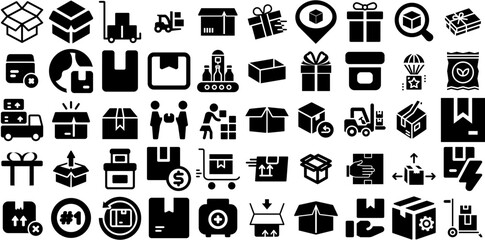 Massive Set Of Package Icons Collection Solid Modern Pictograms Mark, Icon, Optimization, Distribution Logotype Vector Illustration