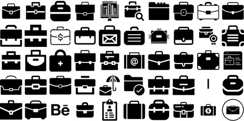 Massive Collection Of Portfolio Icons Pack Linear Design Pictograms Icon, Suitcase, Pen, Job Doodle Isolated On Transparent Background