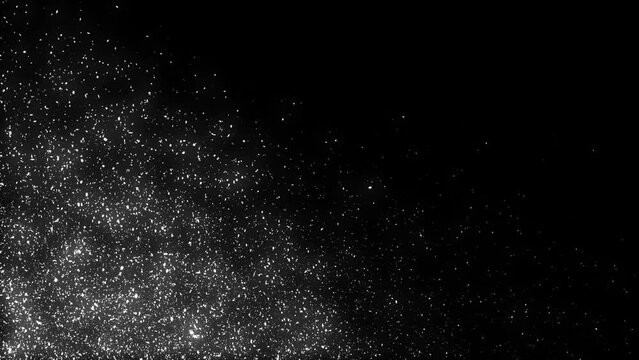 snowy blizzard winter animation on black background. Particles ice flying over in wind. Snow drop video effects in christmas screen