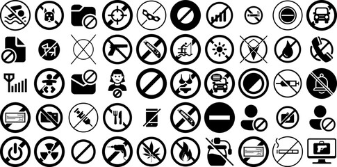 Massive Collection Of Prohibited Icons Pack Black Vector Signs Stop, Forbidden, No, Prohibited Signs Vector Illustration