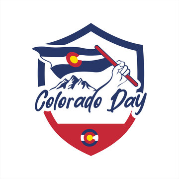 colorado day shield icon logo with colorado flag vector illustration