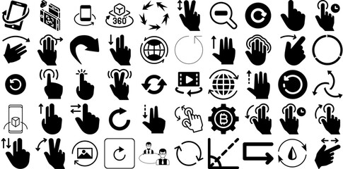 Massive Collection Of Rotate Icons Pack Hand-Drawn Black Vector Elements Disable, Target, Pointer, Icon Silhouette Isolated On Transparent Background