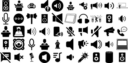 Mega Set Of Speaker Icons Set Solid Vector Web Icon Icon, Distribution, Symbol, Glyphs Symbol Isolated On White Background