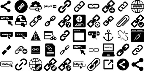 Big Set Of Url Icons Pack Solid Drawing Symbols Icon, Url, Clinch, Chain Link Pictograph For Apps And Websites