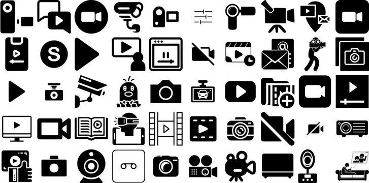 Massive Set Of Video Icons Pack Hand-Drawn Linear Concept Pictograms Demo, Set, Chat, Playstation Clip Art Vector Illustration