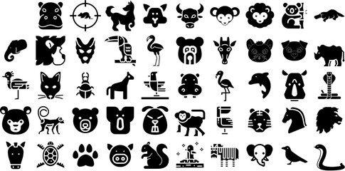 Mega Set Of Zoo Icons Set Solid Modern Pictograms Nature, Label, Zoo, Icon Pictograms Vector Illustration