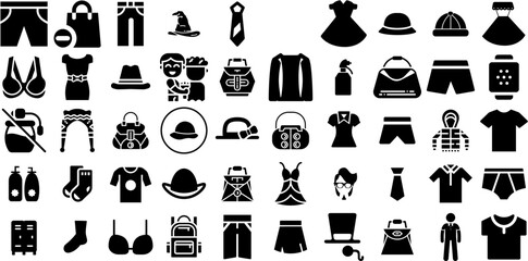 Mega Collection Of Fashion Icons Set Hand-Drawn Linear Design Pictograms Open, Making, Icon, Silhouette Pictogram For Computer And Mobile
