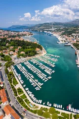 Fotobehang Dubrovnik marina and harbor at Mediterranean sea vacation Dalmatia aerial photo view portrait format in Croatia © Markus Mainka