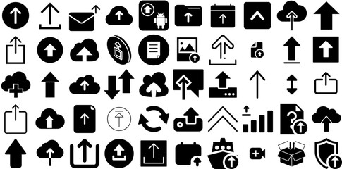 Massive Set Of Upload Icons Pack Hand-Drawn Solid Cartoon Web Icon Icon, Image, Website, Technology Illustration Isolated On Transparent Background - obrazy, fototapety, plakaty