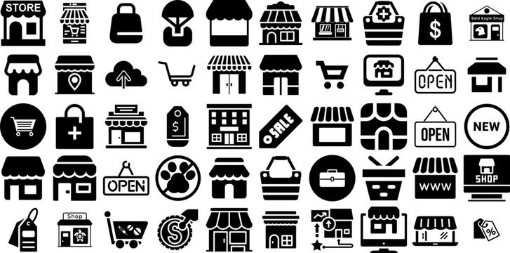 Huge Collection Of Store Icons Bundle Linear Drawing Silhouette Icon, Silhouette, Symbol, Thin Symbols For Apps And Websites